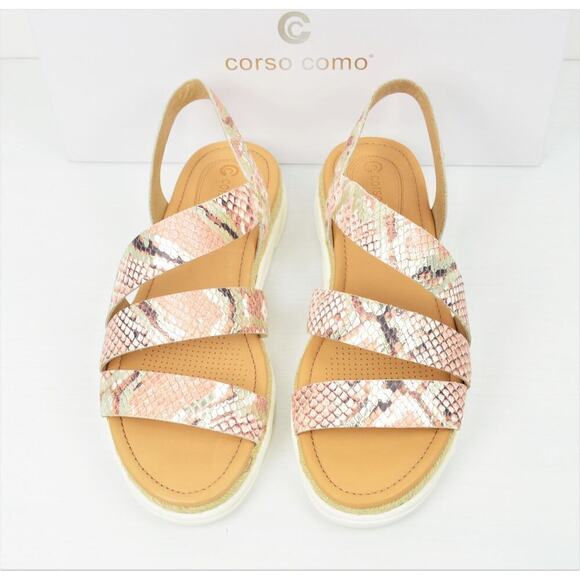 New! Corso Como Women's Snakeskin Embossed Leather Espadrille Sandals - Picture 4 of 7